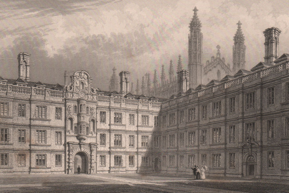 Clare Hall (CLARE COLLEGE) Quadrangle, Cambridge. LE KEUX 1841 old print